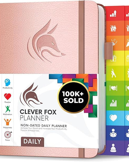 Clever Fox Daily Planner – Undated Planning Notebook with Hourly Schedule & To-Do List – Personal Day Task & Work Organizer, 6 Months (Rose Gold)