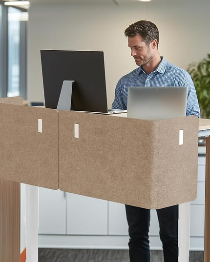 Desk Privacy Panel,2PCS L-Shaped Clamp-On Office Desk Divider,2-in-1 Adjustable Acoustic Desktop Partition Or Under Desk Modesty Screen,for Office,Home,Felt(Dark Camel, 47.2" x 17.7")