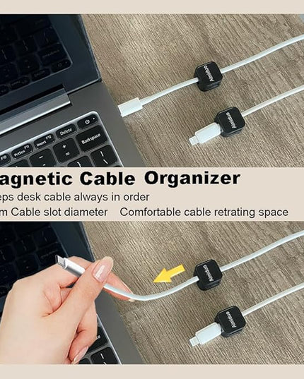 Magnetic Cable Clips Cord Organizer Holder,10-Pack Cable Management Cord Clips,Adhesive Phone Cable Wire Charger Cord Holder For Nightstand Desk Charging Cords Wall Car Desktop Office (10, Black)