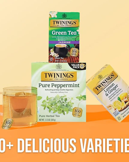 Twinings Lemon & Ginger Herbal Tea Individually Wrapped Bags, 20 Count (Pack of 6), Tangy Lemon, Spicy Ginger, Naturally Caffeine-Free, Enjoy Hot or Iced, 120 Teabags