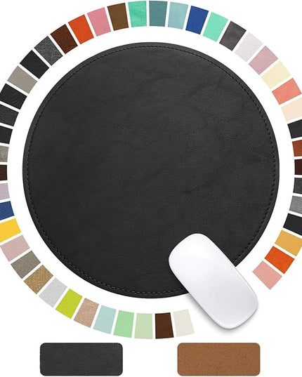 Mouse Pad，Round Mouse Pad，PU Mouse Pad，Leather Mouse Pad with Stitched Edge Micro-Fiber Base with Non-Slip Waterproof，Mouse Pad for Computers，Laptop，9 x 9 Inch (Charcoal Black)
