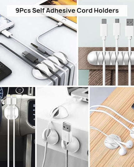 193 PCS Cable Management Kit - 4 Cable Sleeve, 57 Self Adhesive Cable Clips, 12 Hanging Strips, 12 Cable Organizer Straps and 100 Fastening Cable Ties for TV Computer Under Desk (White)