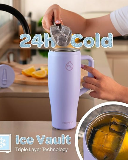 Hydracy Soulmate 40oz Tumbler with Handle and Flip Straw - 100% Leakproof Reusable Insulated Cup with Stainless Steel Straw - Cupholder Friendly Rubber Base Travel Mug - Lilac Haze