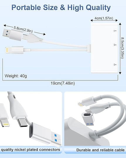 5-in-3 Multi Card Reader - USB 3.0 Memory Card Reader OTG Adapter with Multi Card Slots for USB C/Lightning/USB A Devices, Supports SD/Micro SD(TF)/CF/XD/MS Reading & Writing, Plug and Play