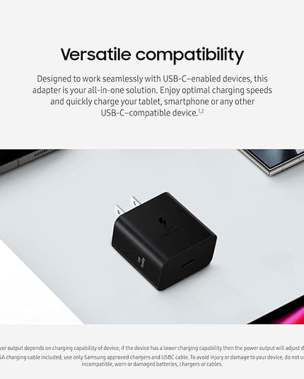 SAMSUNG 45W Wall Charger Power Adapter with Cable Included, Super Fast Charging for Galaxy Phones, Tablets and USB Type C Devices, Low Standby Power Consumption, EP-T4511XBEGUS, Black