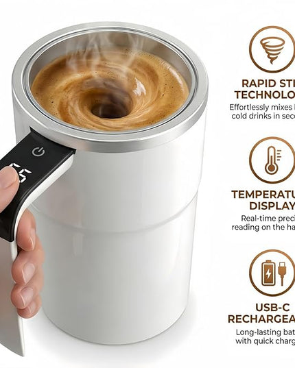 Automatic Magnetic Stirring Coffee Mug with Temperature Display, Rechargeable Self Stirring Mug, Portable Coffee Mug for Home Office Travel (Black)