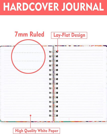 Spiral Journal Notebook for Women, Hardcover A5 College Ruled Notebook, 120 Pages, Thick Paper, Cute Lined Journal for School, Office & Work, 6 x 8.4 in(Red Orange Boho Floral)