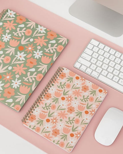 Steel Mill & Co Cute Mini Spiral Notebook, 8.25" x 6.25" Journal with Durable Hardcover and 160 Lined Pages, Star Floral, Blush
