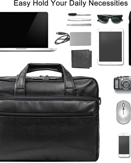 seyfocnia Leather Laptop Bag, Men's 15.6 Inche 17.3 Inche Messenger Briefcase Business Satchel Computer Handbag Shoulder Bag