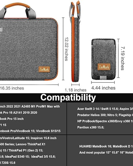 Laptop Case 15.6 Inch Briefcase Military-Grade Protection with Detachable Belt Bag, Compatible All Model of 15-16 Inch MacBook Pro and Most Popular 15.6 Inch Notebooks Chromebooks (Gray Orange)