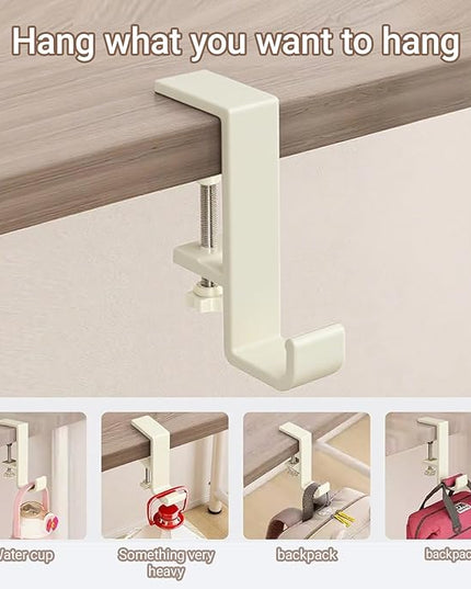 INEDRIMS 2-Pack Headphone Stand & Hook – Under Desk Headset Holder Clamp Mount for Gaming Headphones, Backpacks, Purses, Coats – Space-Saving Desk Accessories (White Single Hook)