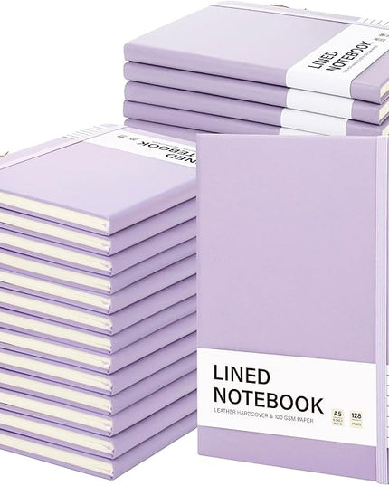 Aodaer 30 Set Lined Notebook Journals with Pens A5 Notebooks 100 GSM College Ruled Hardcover Notebook PU Leather Notepad with Pen Holder for Office School, 5.7 x 8.3 Inches, Lavender