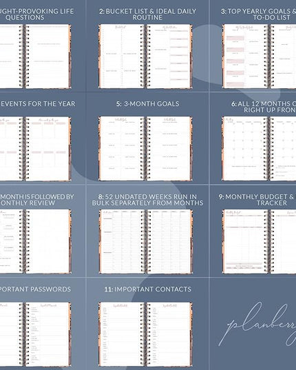 PLANBERRY Hourly Schedule Planner Premium – Undated Weekly Organizer with Time Slots & Monthly Budget – Time Management, Goal Setting, to-Do List & Habit Tracker –6.9″x8.5″(Tropical Night)
