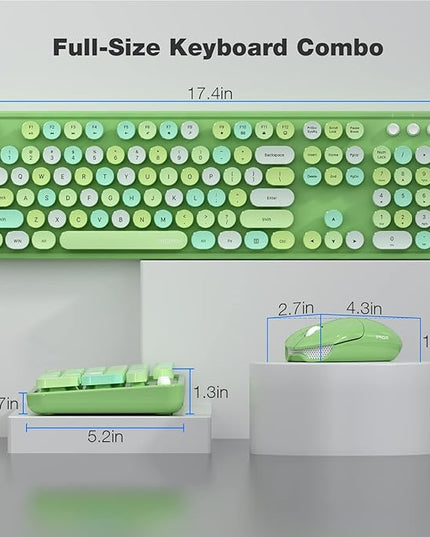 MOFII Wireless Keyboard and Mouse Combo, 2.4GHz Retro Full Size Typewriter Keyboard with Number Pad & Wireless Mouse for Laptop, PC, Desktop, Mac, Windows - Green Colorful
