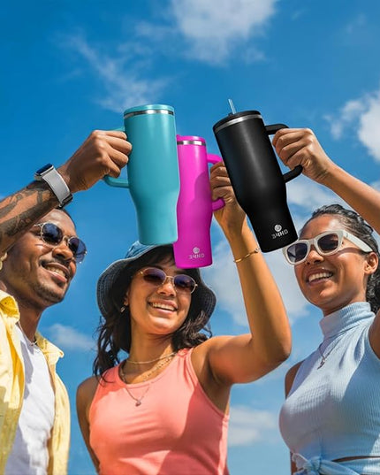 34HD 40 oz Stainless Steel Tumbler - Leakproof Insulated Water Bottle with Handle, Magnetic Lid and Flexible Straw - Iced for 48 Hours – Perfect for Men, Women, Birthday Gift, Black - Midnight Onyx