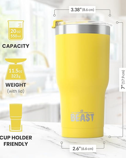 Beast 20 oz Tumbler Stainless Steel Vacuum Insulated Coffee Ice Cup Double Wall Travel Flask (Lemon)