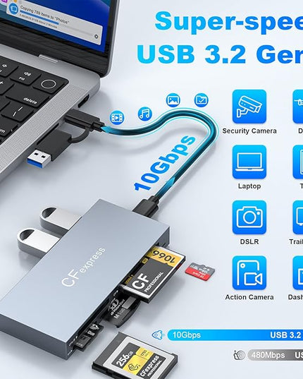 8 in 1 CFexpress Type B Card Reader, 10Gbps Multi CF Express Reader for CFexpress Type B/CF/XD/MS/TF/SD Reader, CFexpress Adapter Memory Card Reader with USB Gen 3.2 * 2 for Windows/Mac/Linux/Android