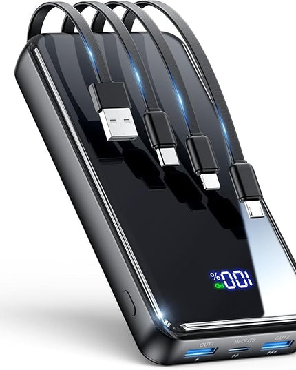 Portable Charger,50000mAh Power Bank Built-in Cable, 22.5W USB C In & Out Fast Charging, External Battery Pack with 6 Output & 2 Input, Travel Phone Charger for iPhone 17/16/15/14/13/12, Android