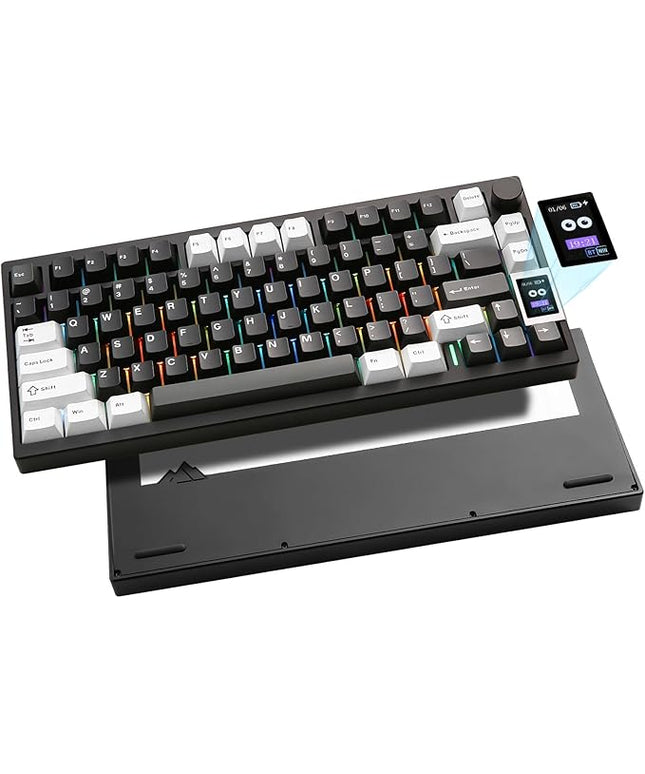 YUNZII AL80 Wireless Mechanical Keyboard,Full Aluminum CNC, Smart LCD Display,Hot Swappable Gasket Mount 75% Layout with Knob,BT/2.4G/USB-C,QMK/VIA Support for Win/Mac (Black, Cocoa Cream V2 Switch)