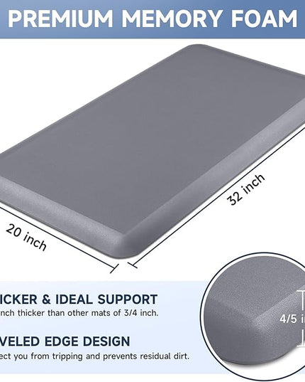 4/5 Inch Thick Kitchen Mats for Floor, StepRite Kitchen Rug for Standing Desk, Non-Slip, Thicker, Stain & Water Resistant, Comfort Anti Fatigue Floor Mat for Home, Kitchen, Office - Grey,32 * 20''