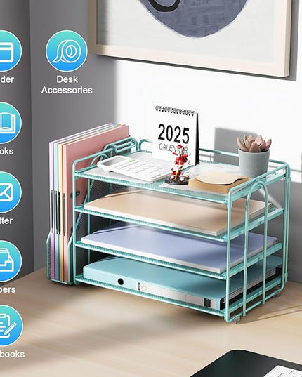 gianotter 4-Tier Paper Organizer With Magazine Holder, Desk Organizers and Accessories, Desk Accessories & Workspace Organizers, File Organizer for Office Supplies Storag (Blue, 4-Tier)