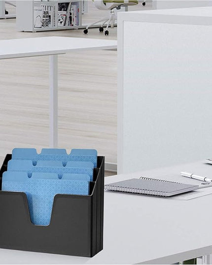 Acrimet Horizontal Triple File Folder Holder, Open Top Desktop Document Sorter for Letter Size Papers & Folders, Plastic (Black)