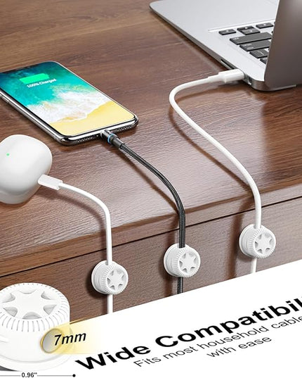 6 Pack Cord Organizer Magnetic Cable Clips, 360° Rotation Cable Clips - Adjustable Cord Holder for Nightstand, Adhesive Cable Management Cord Clips, Cable Holder & Charger Organizer（White