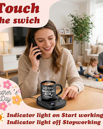 KitchekShop Coffee Mug Warmer - Fastest Heating & Highest Temperature, Coffee Cup Warmer for Desk Auto Shut Off, 4 Temp Settings & 1-12H Timer, Smart Electric Beverage Warmer for Coffee (Glossy Black)
