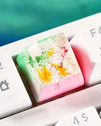 Jellyfish Artisan Keycap Pastel Pink Green Ocean R1 SA Profile Custom Sea Creature Keycaps 1U ESC Handmade Gaming Resin Key Cap Cherry MX Switch Compatible Mechanical Keyboard Jellyfish Lover Gift