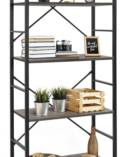 CAPHAUS 4 Tier Bookshelf, 24 Inch Width Free Standing Shelf, Bookcase Shelf Storage Organizer, Industrial Book Shelves for Home Office, Living Room, Kitchen, Dark Grey Vintage Shelves & Metal Frame