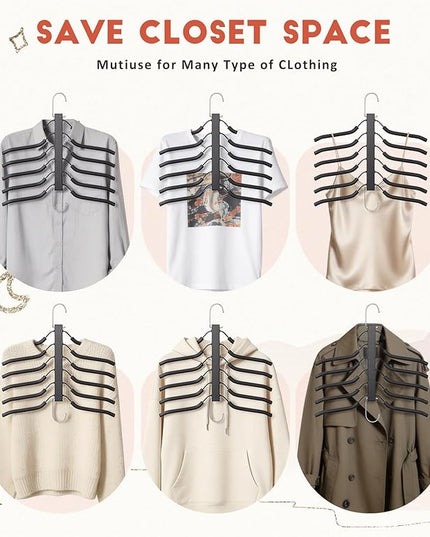 Clothes Hangers Space Saving 6 Tier Coat Hangers, Swing Arm Non Slip Padded Multi Sweater & T Shirt Hangers, 3 Packs Heavy Duty Stainless Steel Sweater Closet Organizers and Storage