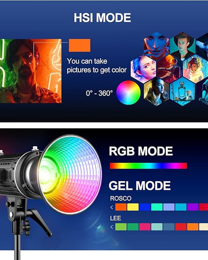 GVM Led Video Light RGB+Bi-Color Double Sided Daylight Balanced COB Light 77600 lux/0.5m CRI97+ 12 Built-in Lighting Effects App Control 2700K-7500K Photography Lighting (100W)