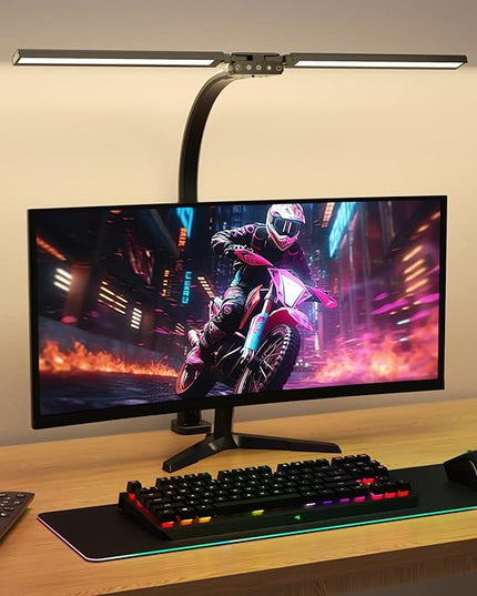LED Desk Lamp for Home Office - Remote Control Desk Light Computer Lamp with clamp, 22W, Dimmable, Color Changing, Touch Control, Height Adjustable, Black Table Task Light Bar for Work