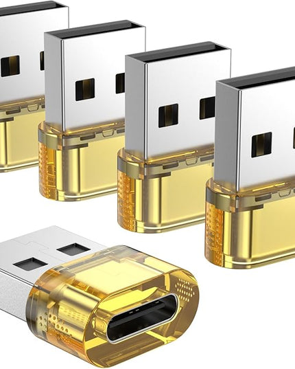 5 Pack USB A to USB C Adapter,A Male to Type C Female Charger Converter Compatible with Apple Watch,iPhone 15 14 13 12 Pro Max Plus,iPad 9 10 Air 5 Mini 6,Car,Samsung Galaxy S23 S24 (Yellow)