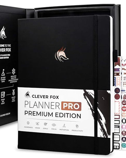 Clever Fox Planner Pro Premium – Luxurious Weekly & Monthly Planner with Budget Organizer for Productivity & Goals, Undated, A4 (Black)