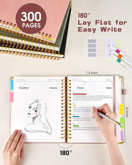Hardcover Spiral Notebook Journal with Removable Dividers Tabs, 300 Pages Leather 5 Subject Notebook College Ruled, 8"x10" Large Notebooks for Work School, Lined Journal for Women, Rose gold