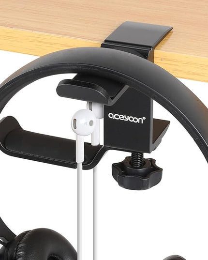aceyoon Under Desk Headphone Hanger, 360 Degree Swivel Dual Stand, Aluminum Alloy Headset Stand for Desk,Headphone Hook for Gaming Headset,Bag, Black