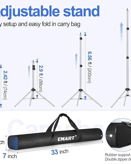 EMART Backdrop Stand 10x8.5ft(WxH) Photo Studio Adjustable Background Stand Support kit with 2 Crossbars, 8 Clamps, 2 Sandbags and Carry Bag for Parties, Events Decoration, Wedding, Photography-Silver