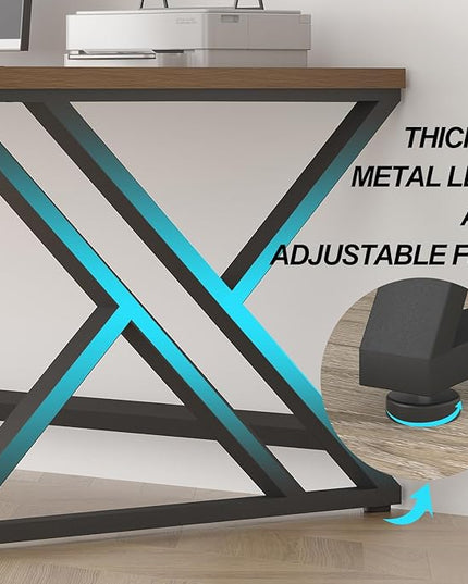 LVB Rustic Large Computer Desk, Extra Long Industrial Home Office Desk, Wood Pc Writing Work Study Computer Table Desk, Farmhouse Workstation Gaming Executive Desk for 2 Person, Rustic Oak, 78.7 Inch
