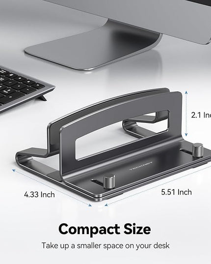 TECKNET Vertical Laptop Stand, Adjustable Aluminum Laptop Stand (Fits Up to 17.3"), Space-Saving Vertical Stand with Non-Slip & Scratch-Resistant Silicone, Compatible with MacBook Pro/Air, Dell, HP