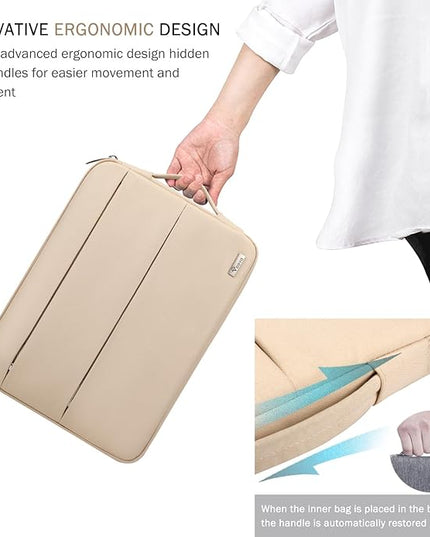 Voova 15.6 16 Inch Laptop Sleeve Case Compatible with MacBook Pro 16 M1/M2/M3/M4 Max 2019-2025, 15.6-16” Hp Lenovo Acer Asus, Waterproof Slim Computer Bag Cover with Handle, Apricot