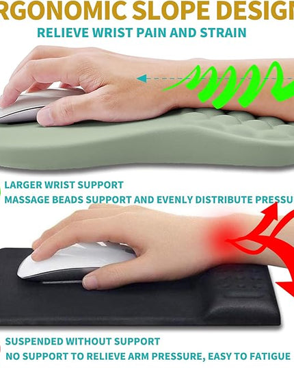Hokafenle 2 in 1 Ergonomic Mouse Pad Wrist Support & Wrist Rest for Computer Keyboard Set, with Relieve Carpal Tunnel Pain Massage Bulge and Full Memory Gel Design (2In1 Set, Light Green)