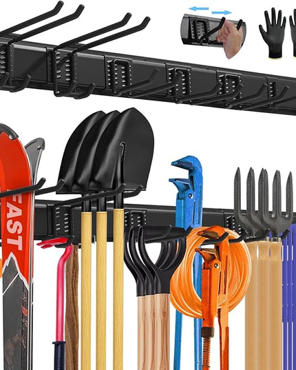 48'' All-Metal Garage Tool Organizer Wall Mount – Heavy-Duty Tool Rack Holds 450 lbs, Adjustable Hooks for Garage, Yard, and Garden Equipment
