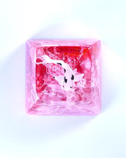 Kohaku Koi Fish Artisan Keycap Smoky Ruby Red Ocean Coral Reef R1 SA Profile Custom Keycaps 1U ESC Handmade Gaming Resin Key Cap Cherry MX Switch Compatible Mechanical Keyboard Koi Lover Gift