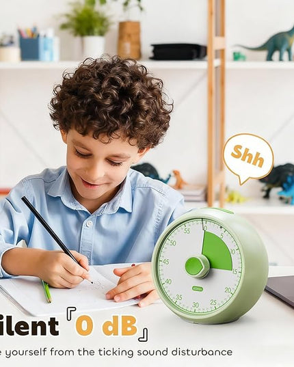 Visual Timer for Kids 60-Minute Countdown Timer with Optional Alarm, Focus Tool for ADHD & Autism, Time Management for Homework, Chores, Office, Kitchen, Teaching & Study Routines (Light Green)