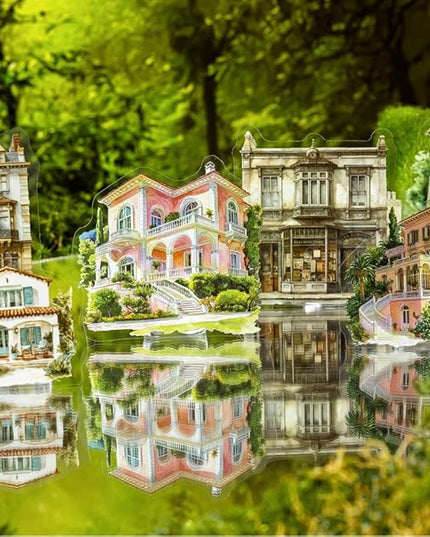 Dwpetzo 6 Pack 180Pcs Nature Scenery Tree House Cottage Castle Manor Scene Stickers for Journaling, Transparent PET Stickers for Scrapbooking, Junk Journal Supplies, Bujo, Collage