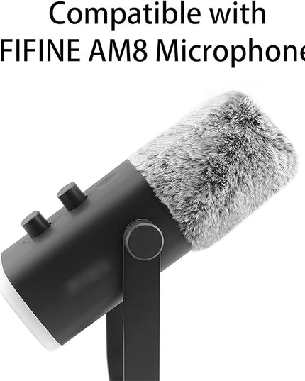 LEFXMOPHY Windscreen for FIFINE AM8 Microphone, Grey Furry Wind Muff Pop Filter