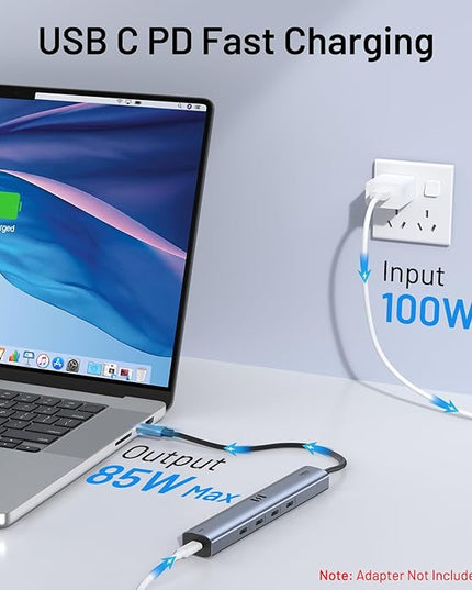 10Gbps USB C Hub with 4K@60Hz Video Display, Selore 5 Ports USB C Splitter, C Port Data Transfer, 100W PD-in Charging, Dongle Multiport Adapter for MacBook Pro, iPad, Dell, HP, and More