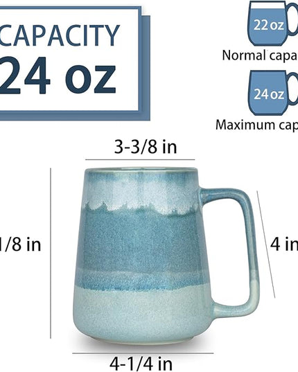 HYTYSKAR 24 OZ Extra Large Ceramic Coffee Mug, Jumbo Coffee Mugs, Big Tea Cups with a Large Handle for Office and Home, Microwave and Dishwasher Safe (24 OZ Light Green)