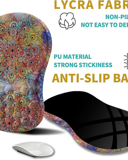 Hokafenle Ergonomic Mouse Pad Wrist Support, Wrist Rest Mousepad for Carpal Tunnel Pain Relief with Integrated Memory Foam Slope Massage Bulge (11.8x7.9 inch,Mandala